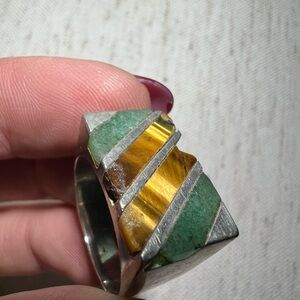 Green and Yellow Stone Sterling Silver Ring